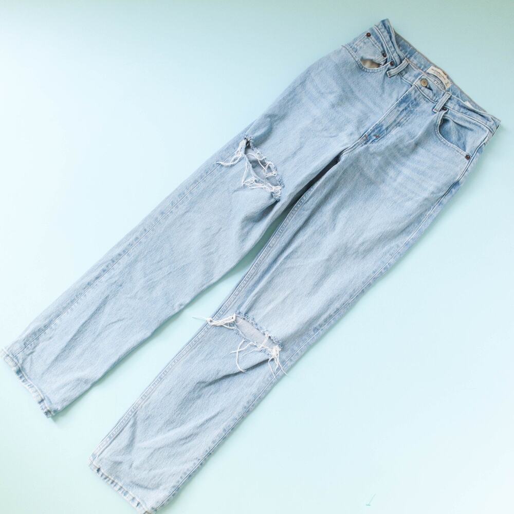 Abercrombie & Fitch 90s Straight Ultra High Rise Distressed Jeans 27 4 Long